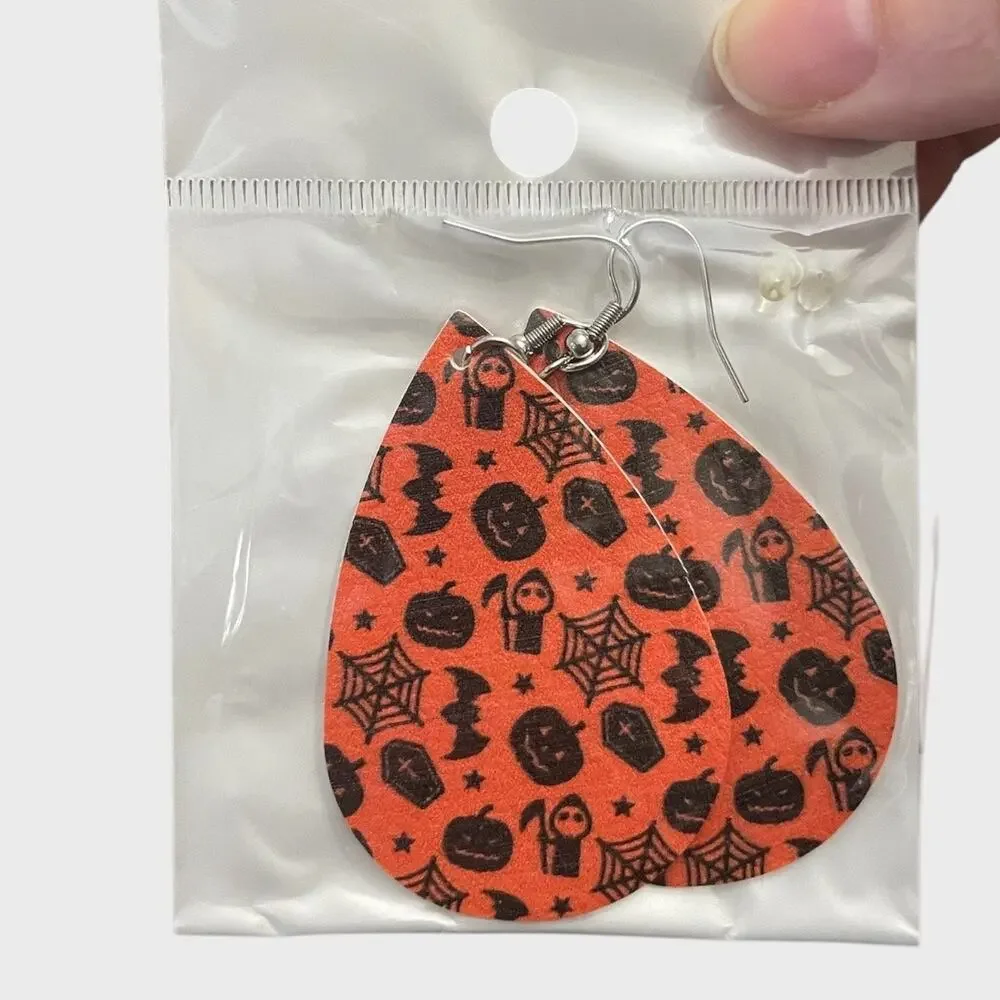 Spider Teardrop Leather Dangle Earring Halloween